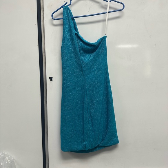 Love Reign Blue Asymmetrical Ruched Cocktail Dress - Picture 2 of 3